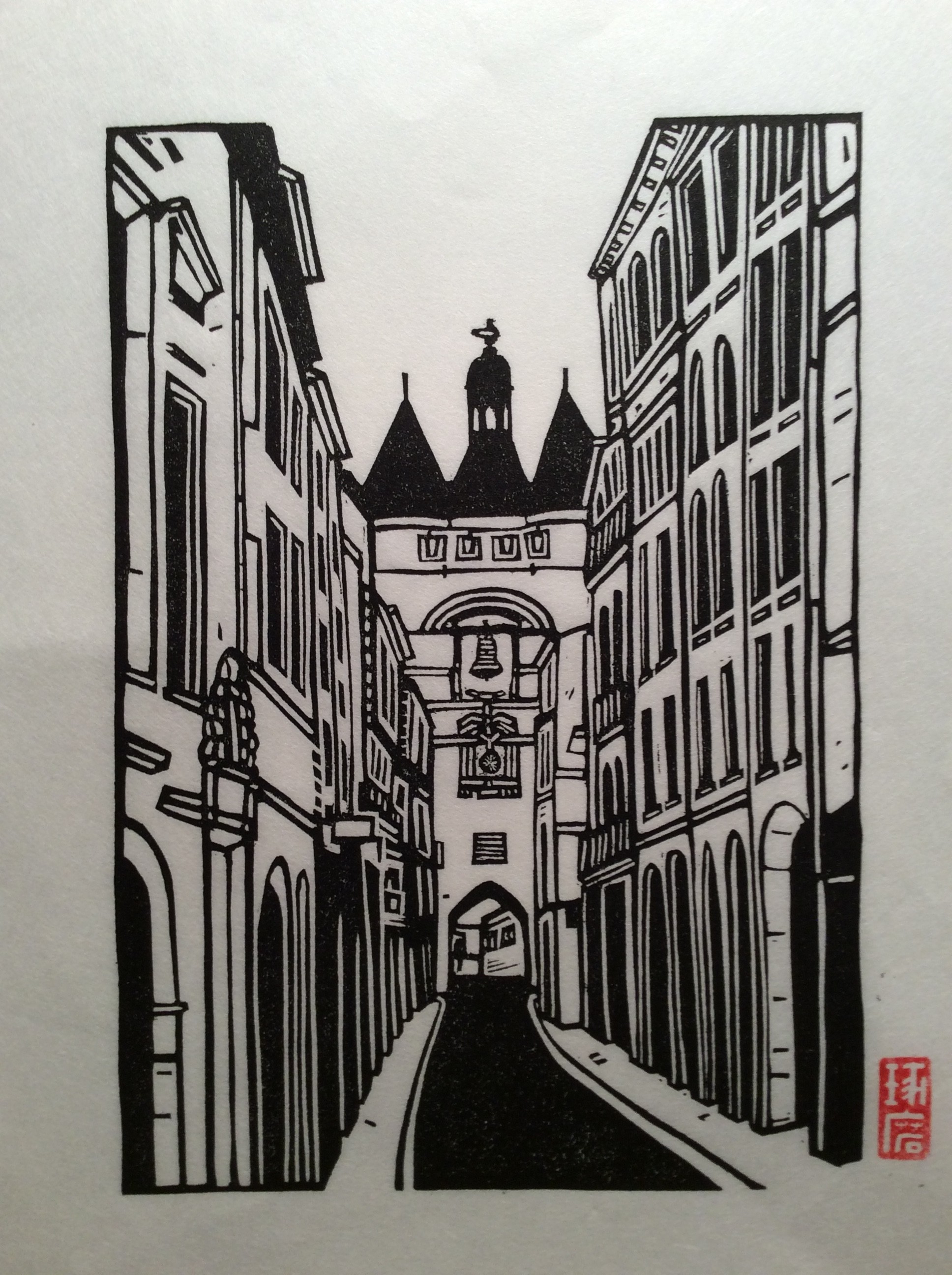 La grosse cloche. Impression au baren sur papier washi.
