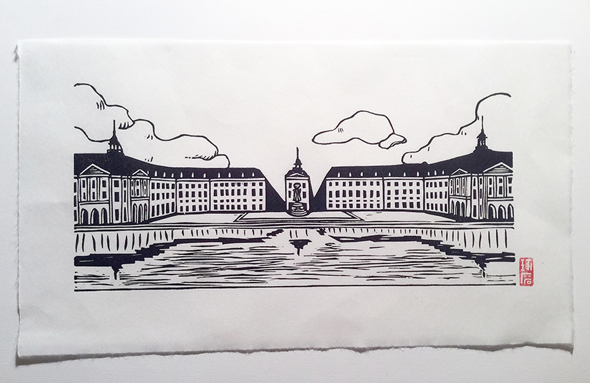 Place de la bourse. Impression au baren sur papier washi.